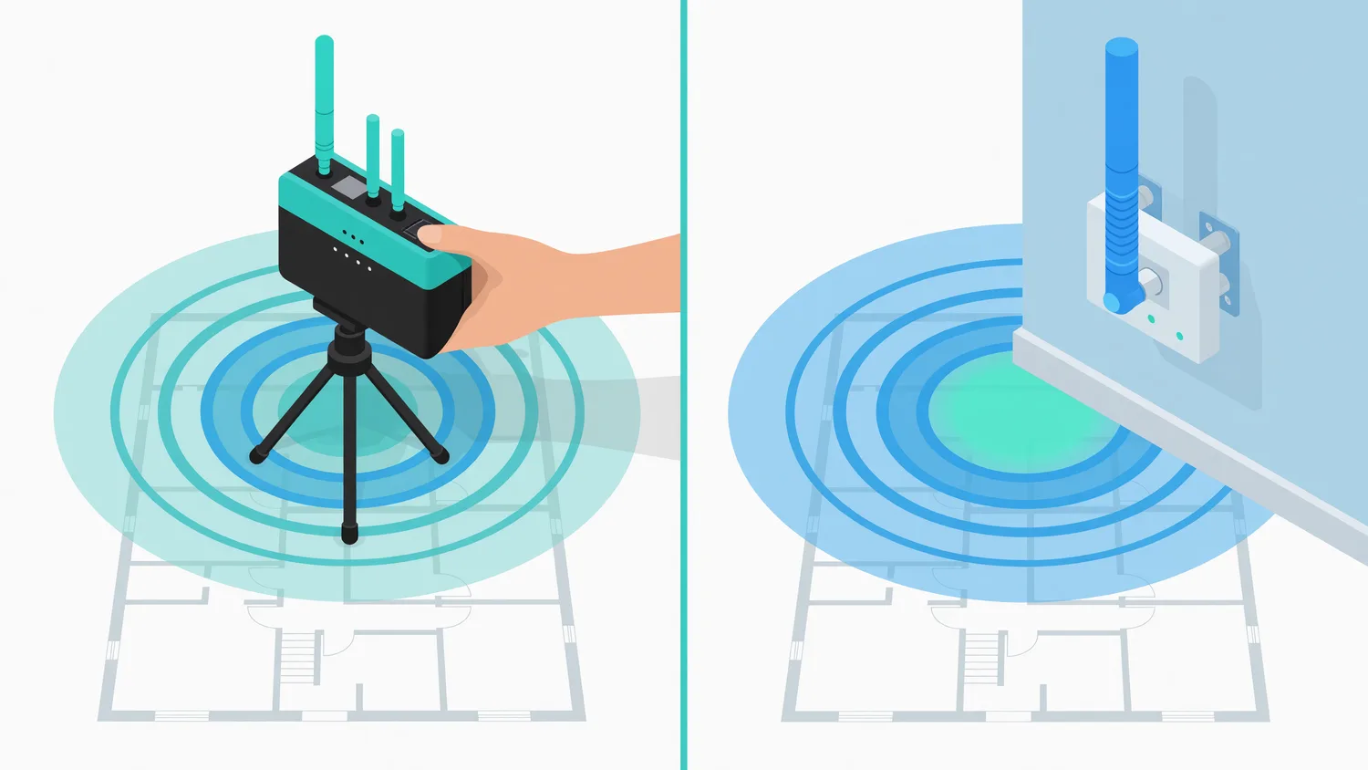 Mobile gateway on a tripod versus a fixed wall-mounted gateway