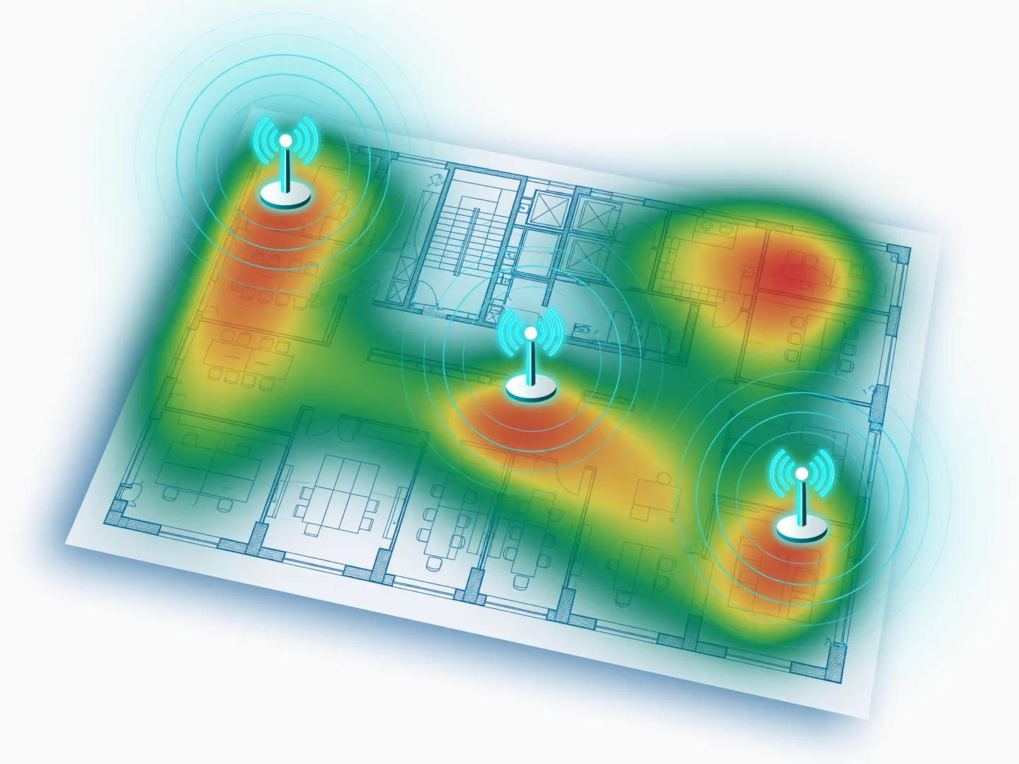 LoRaMapper coverage heatmap on a building floor plan
